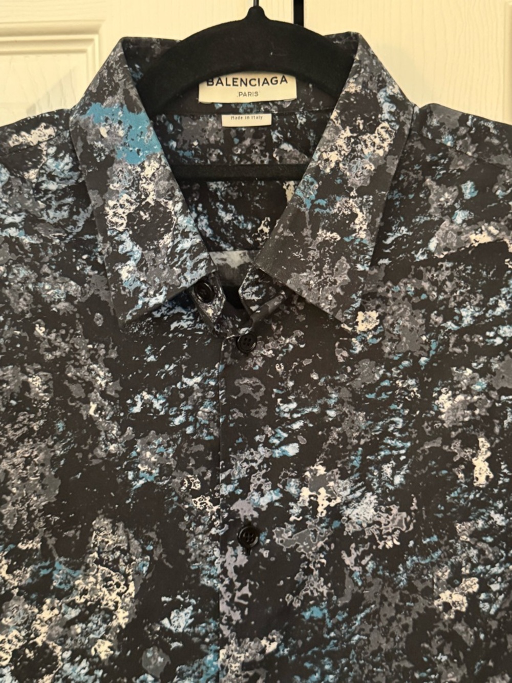 Balenciaga Black, Blue & Gray Abstract Print Button-Down Shirt